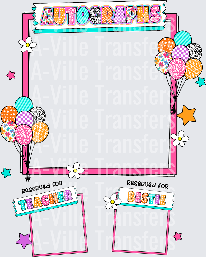 School Autograph Book Frame with Colorful Balloons and Stars