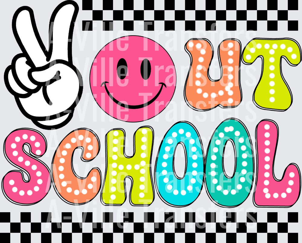 Peace Sign Smiley Face Out of School Retro Design
