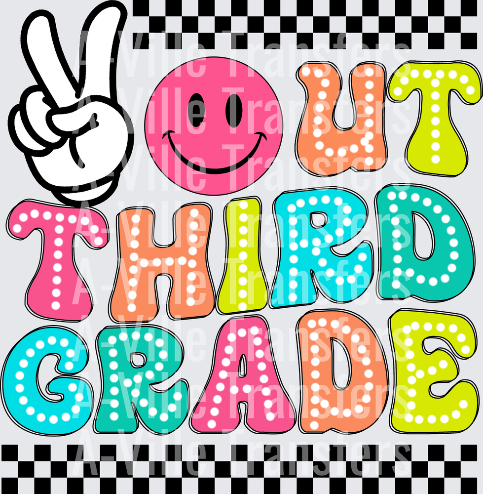 Peace Out Third Grade Retro Letters