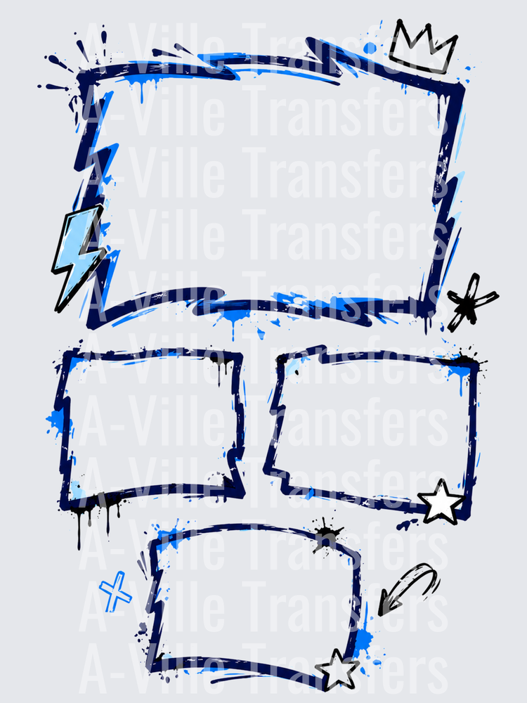 Blue Graffiti Style Border Frames with Crown Lightning and Stars