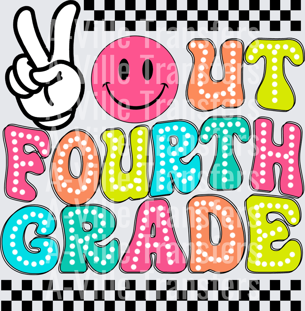 Peace Sign Smiley Face Out Fourth Grade Retro Bubble Letters